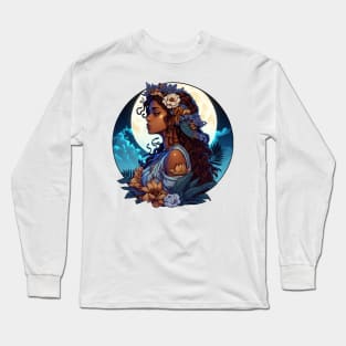 Hina Hawaiian Goddess of the Moon Illustration Mythology Long Sleeve T-Shirt